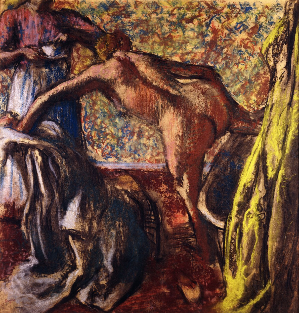 Ontbijt na het bad; Le Petit Dejeuner apres le Bain, ca.1895-98 door Edgar Degas