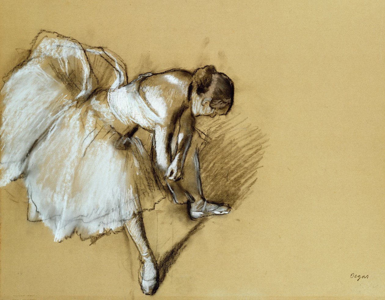 Dancer die haar schoen aanpast, ca. 1890 door Edgar Degas