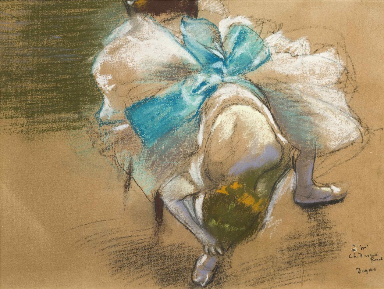 Danseres die haar schoen vastmaakt, 1887 door Edgar Degas