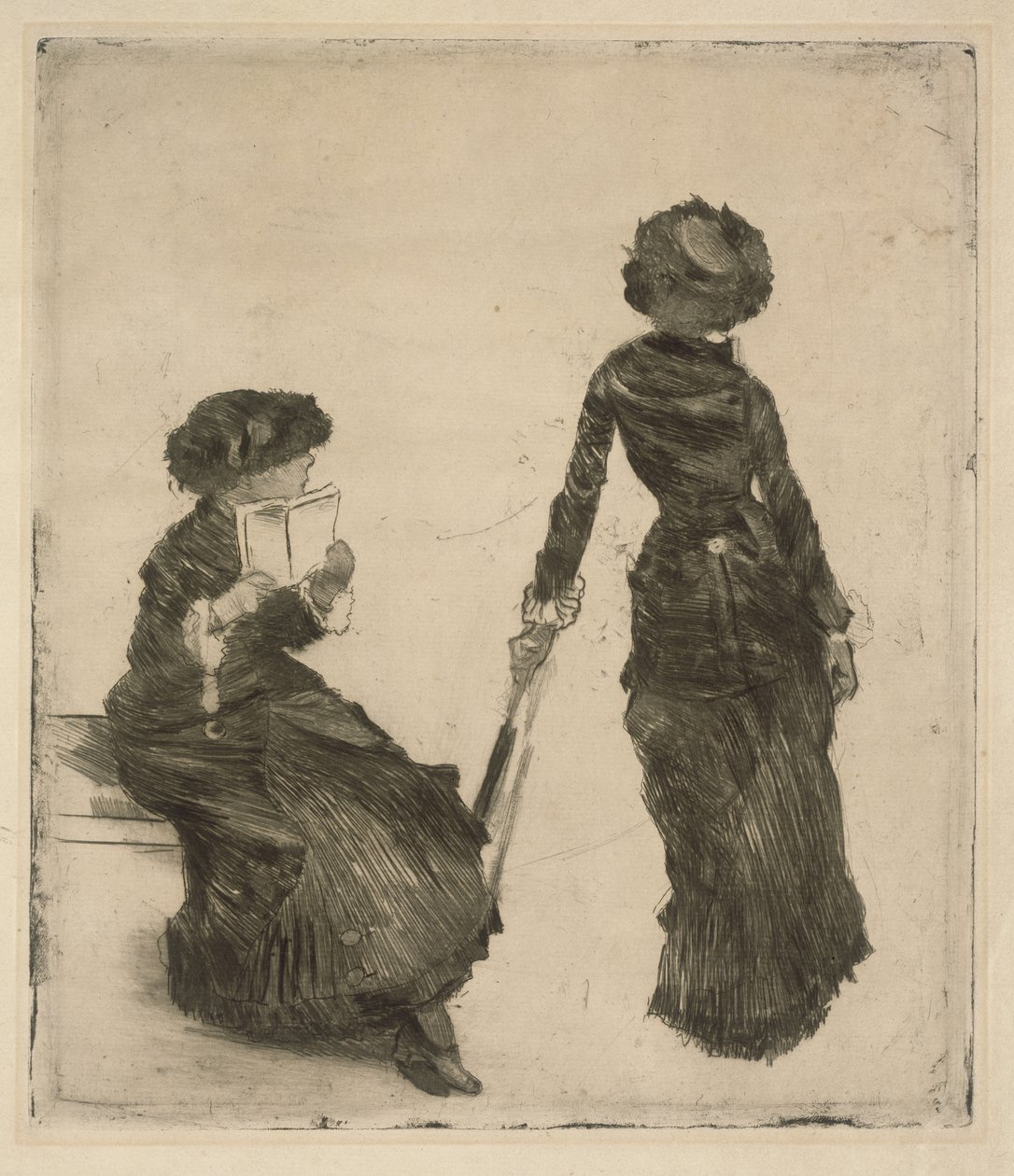 De schilderes Mary Cassatt in het Louvre, antiekencollectie door Edgar Degas