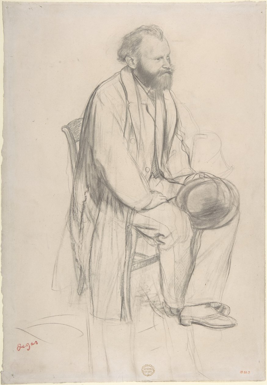Édouard Manet, zittend, met zijn hoed in de hand door Edgar Degas