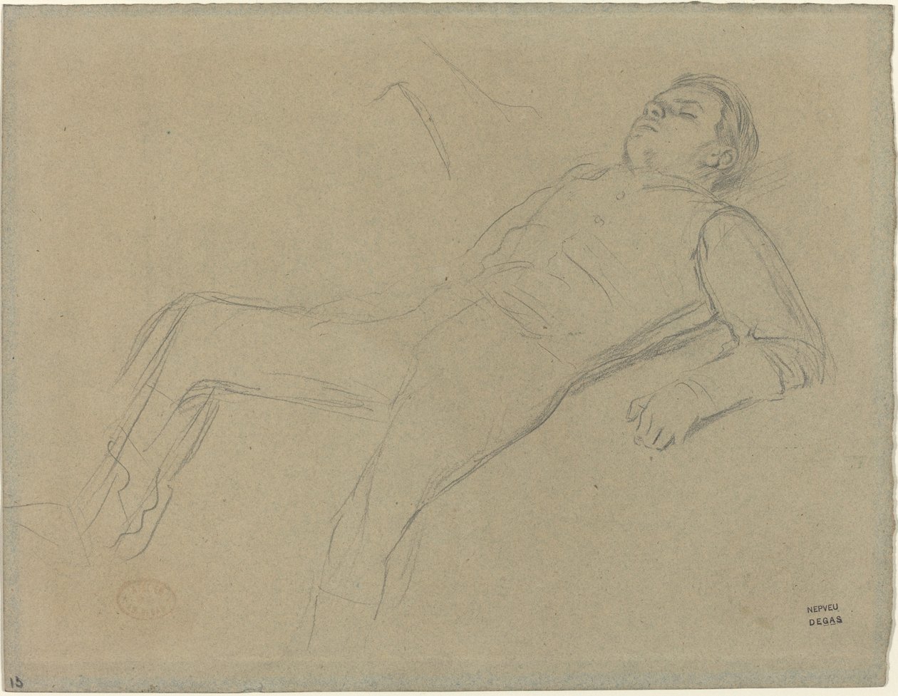 Gevallen jockey (studie voor "Scène van de steeplechase: De gevallen jockey") door Edgar Degas