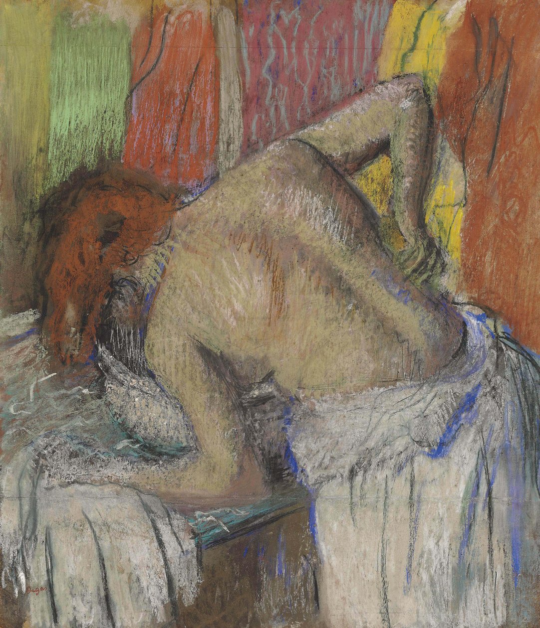 Vrouw die haar rug afveegt door Edgar Degas
