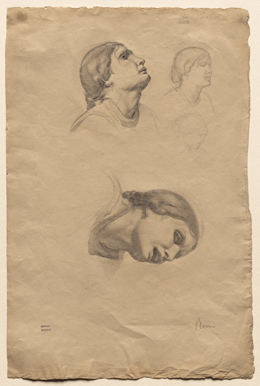 Vier studies van het hoofd van een jonge Italiaanse vrouw, 1856 door Edgar Degas