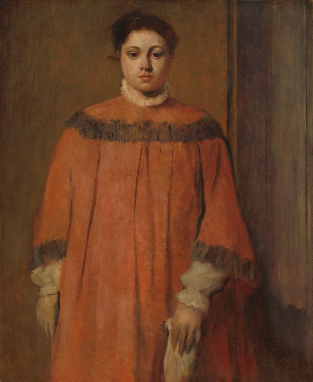 Meisje in rood door Edgar Degas