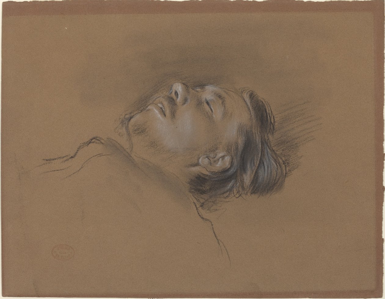 Hoofd van de gevallen jockey (studie voor "Scène van de steeplechase: De gevallen jockey") door Edgar Degas
