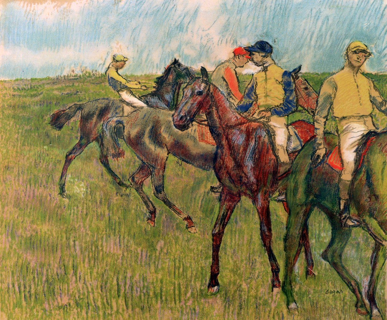 Paarden met jockeys door Edgar Degas