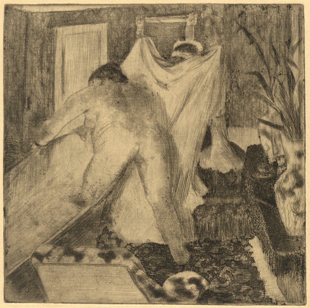 Uit het bad La sortie du bain, ca. 1879-1880 door Edgar Degas