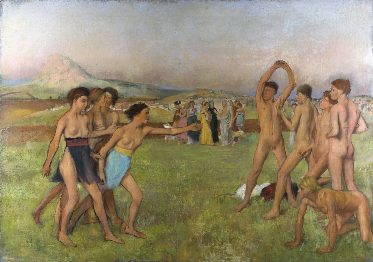 Kleine Spartaanse meisjes die jongens uitdagen door Edgar Degas