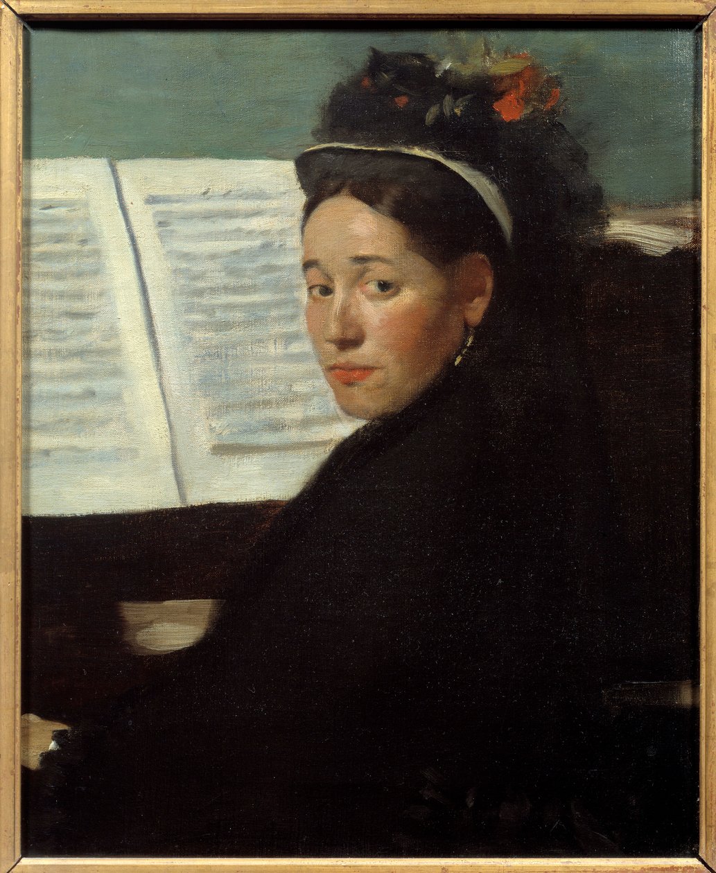 Mademoiselle Dihau (1843-1935) pianiste van de concerten Column, aan de piano door Edgar Degas