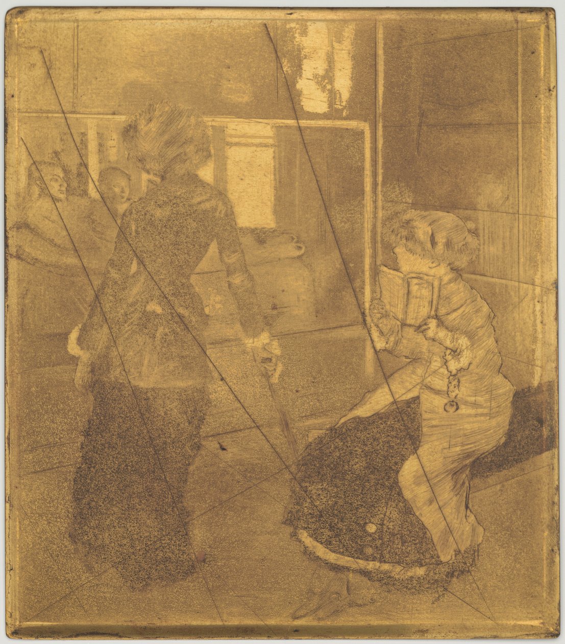 Mary Cassatt im Louvre: Die etruskische Galerie door Edgar Degas