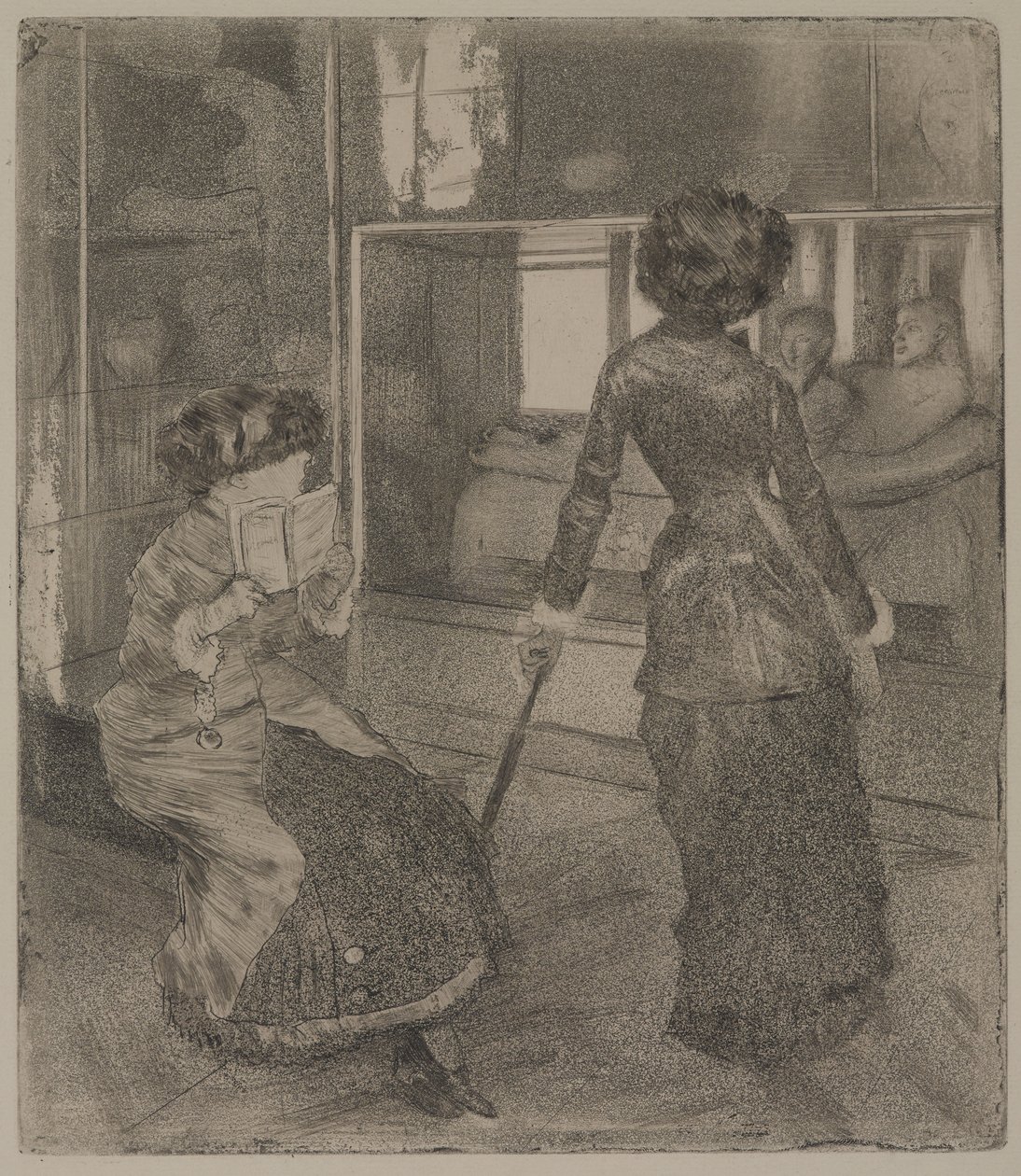 Mary Cassatt in het Louvre: De Etruskische Galerij door Edgar Degas