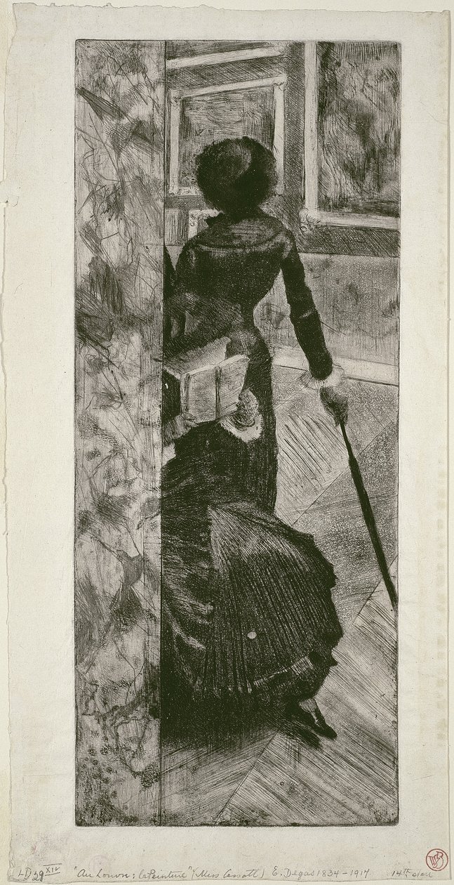 Mary Cassatt in de Schilderijen Galerij in het Louvre door Edgar Degas