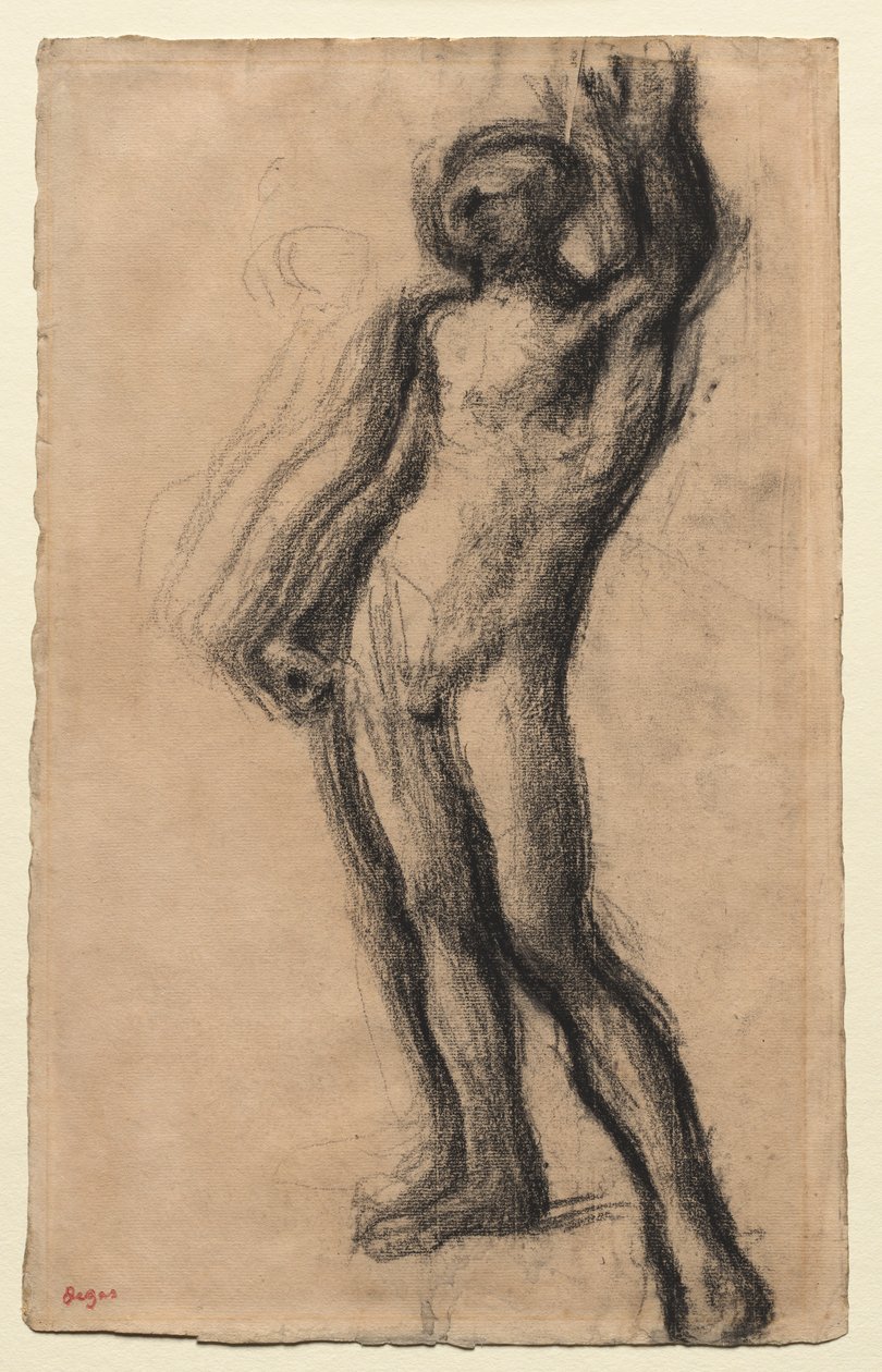 Naakte man staand, met linkerhand opgeheven, ca. 1900 door Edgar Degas