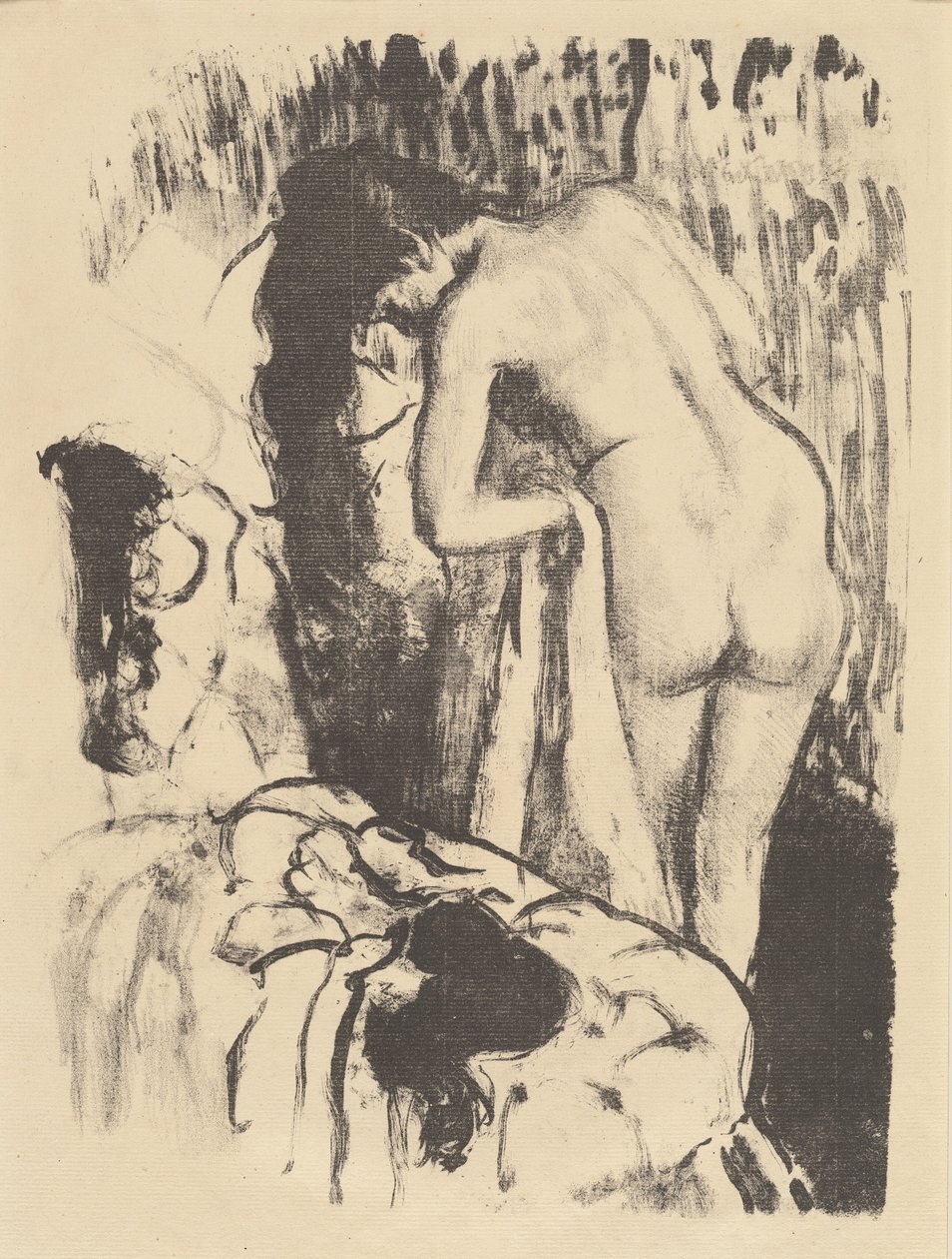Naakte vrouw staand, zichzelf afdrogend door Edgar Degas