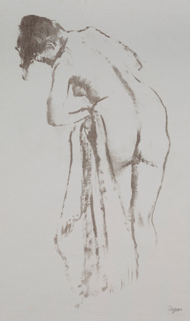 Naakte vrouw met handdoek, staand, 1891-92 door Edgar Degas