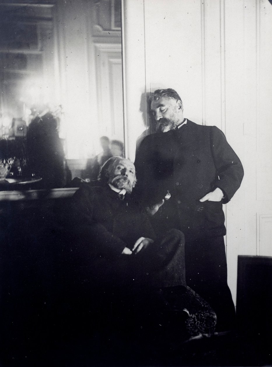 Portretten van de dichter Stephane Mallarme (1842-1898) en de schilder Auguste Renoir (1841-1919). Fotografisch Edict van Edgar Degas (1834-1917) 1895 Parijs, Jacques Doucet Bibliotheek door Edgar Degas