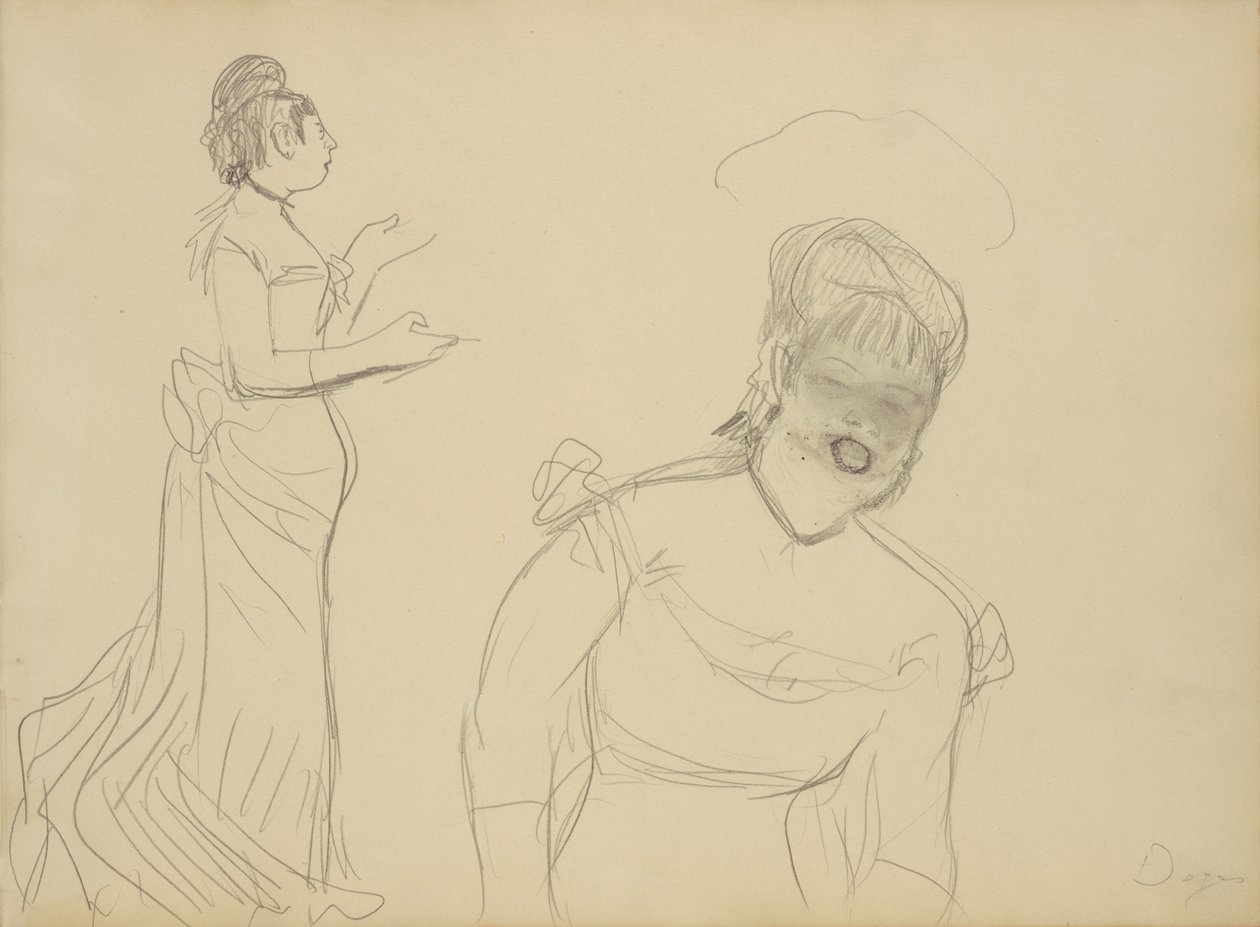Schetsen van een cafézanger door Edgar Degas