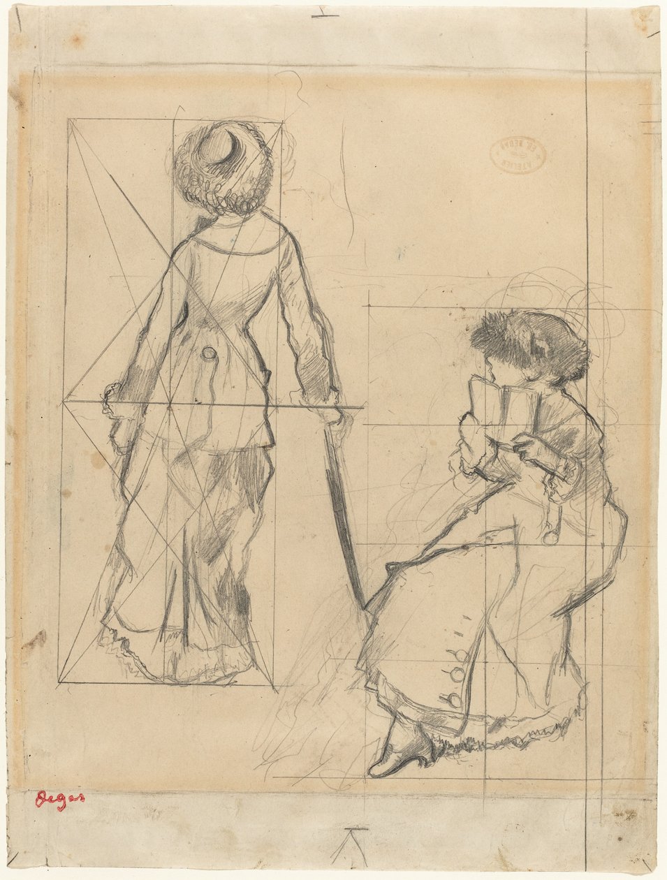 Studie voor "Mary Cassatt in het Louvre" [recto] door Edgar Degas