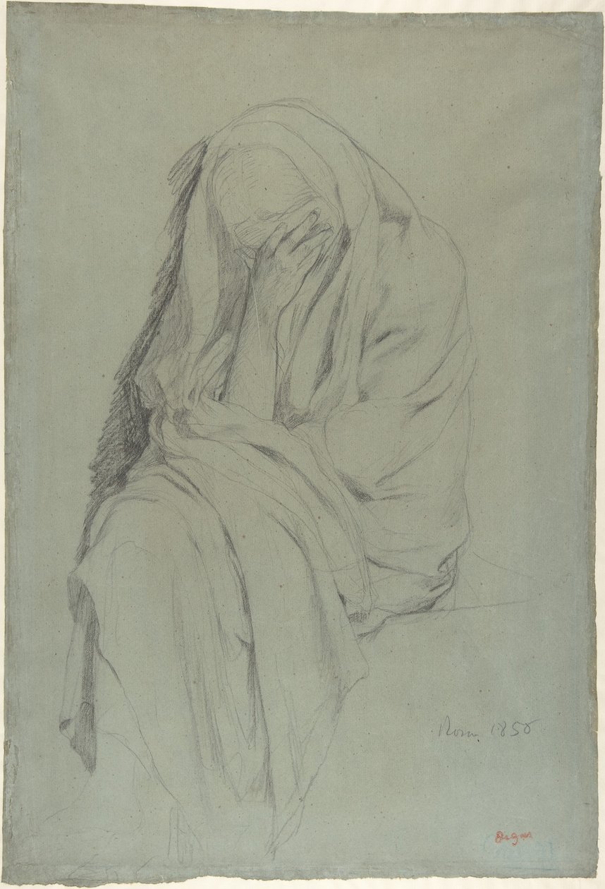 Studie voor Vieille Italienne (voorkant); Studie naar draperie (achterkant) door Edgar Degas