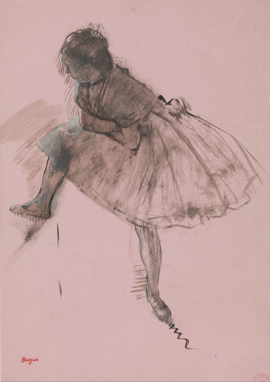 Studie van een balletdanseres recto, Twee studies van dansers verso door Edgar Degas