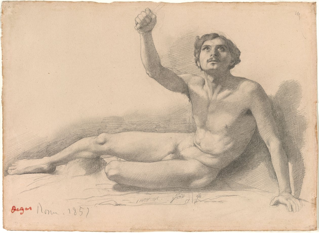 Studie van een mannelijk naakt door Edgar Degas