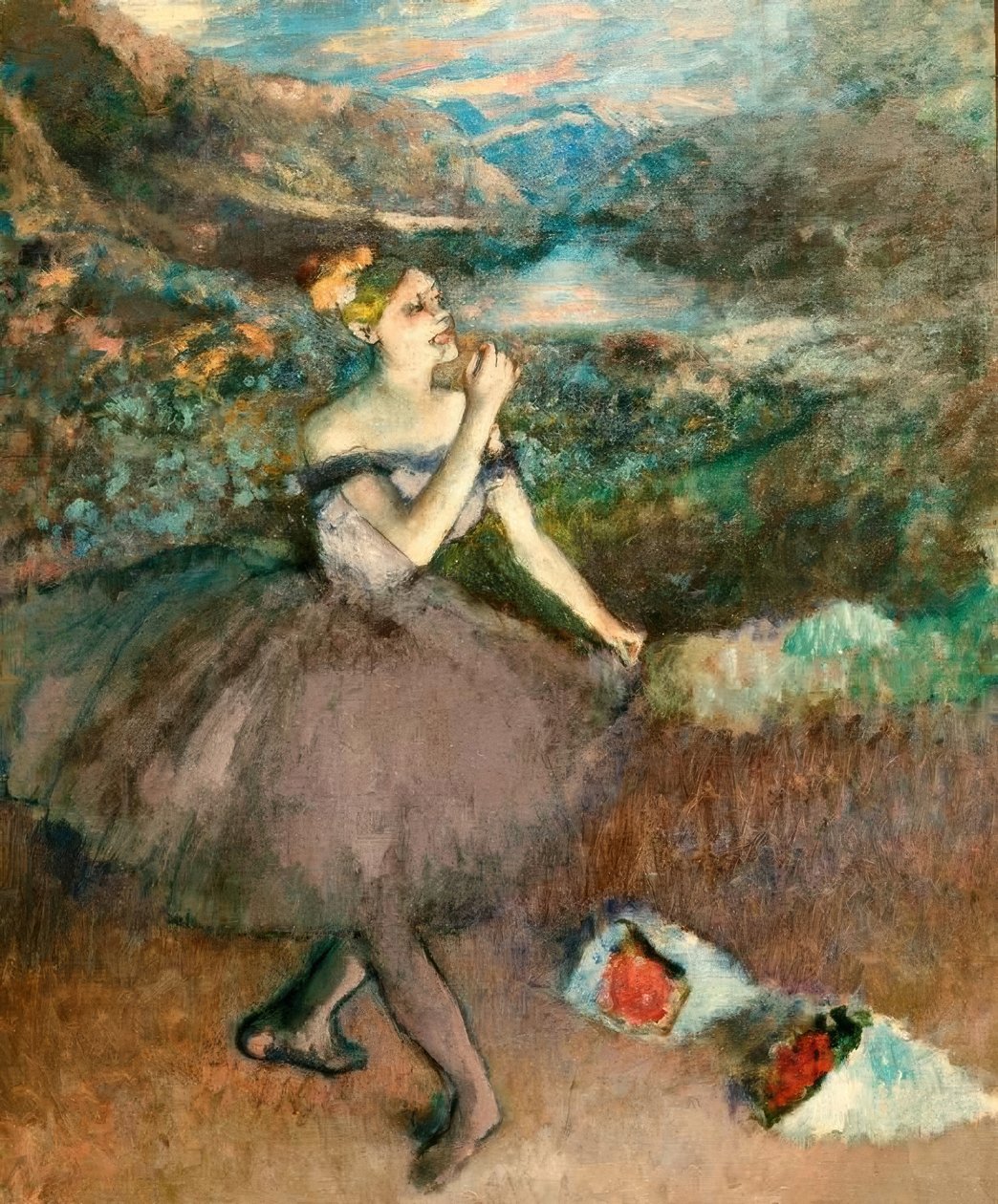 Danseres met bloemenboeketten door Edgar Degas