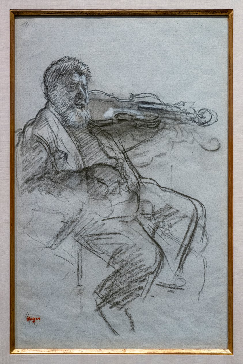 De violist. 1879. Houtskool en witte krijtaccenten op blauw-grijs papier. Boston, Museum of Fine Arts, William Francis Warden Fund. door Edgar Degas