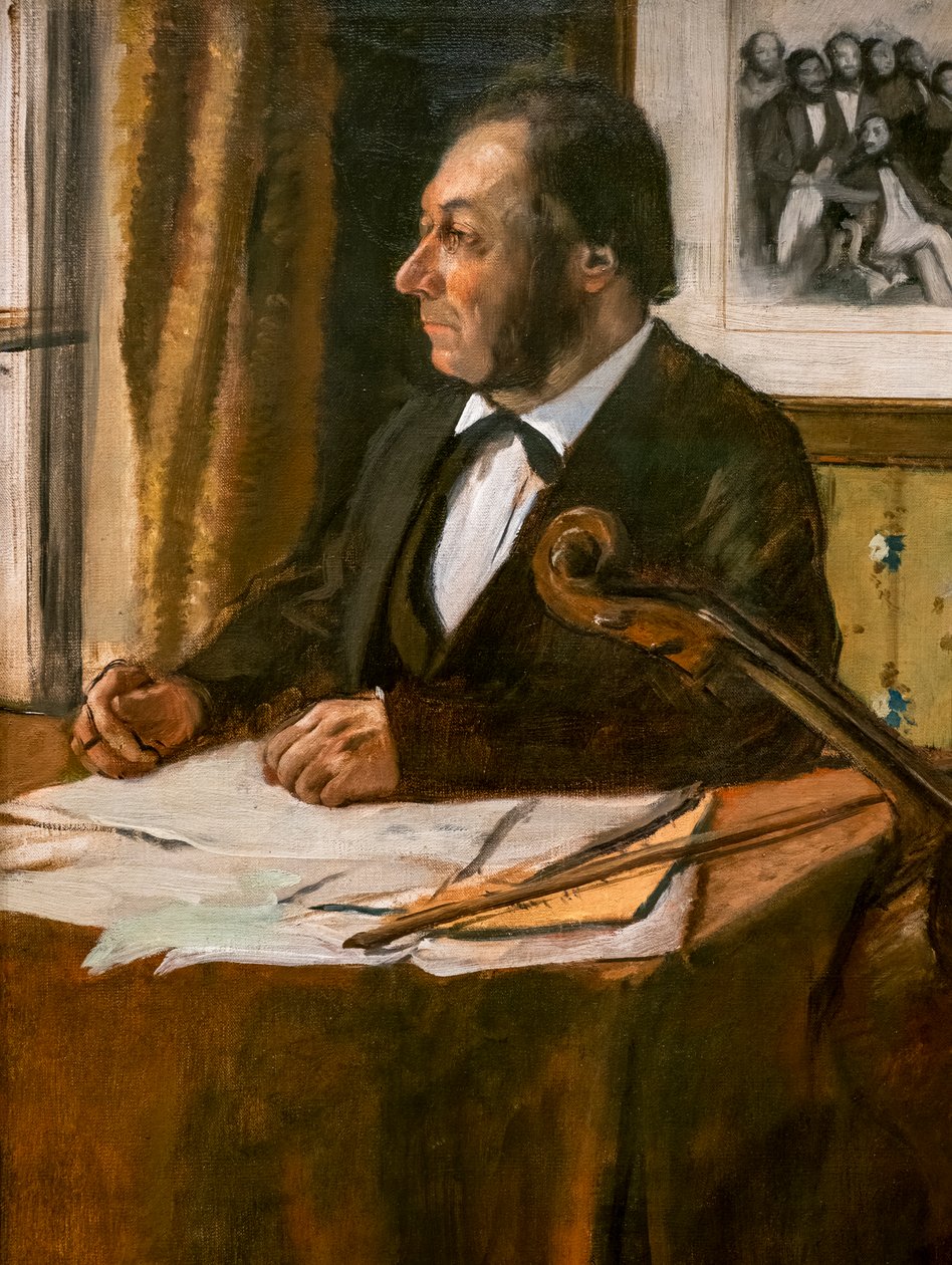 De cellist Louis-Marie Pilet (detail). Rond 1868-1869. Olie op doek. door Edgar Degas