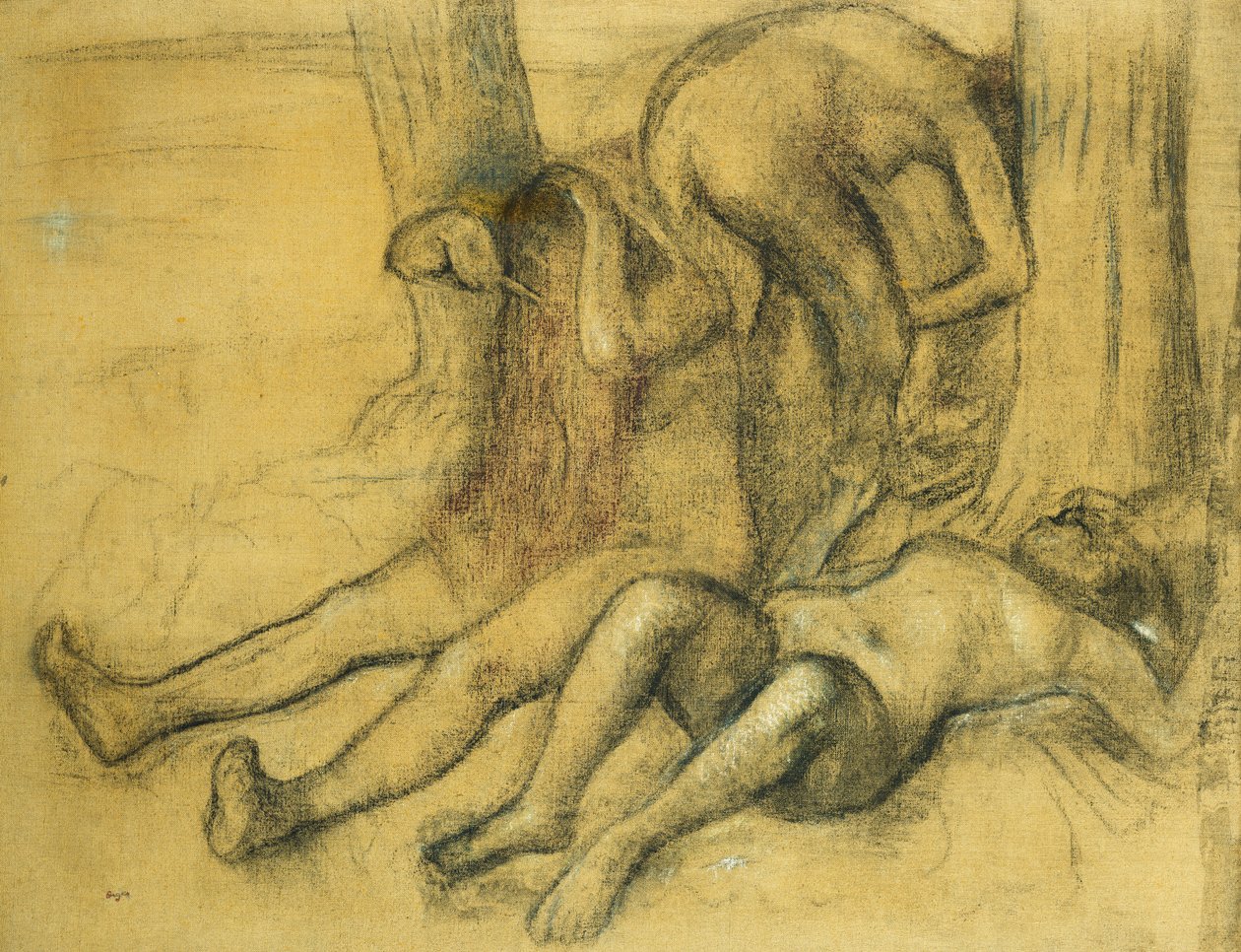 Drie baders onder een boom door Edgar Degas