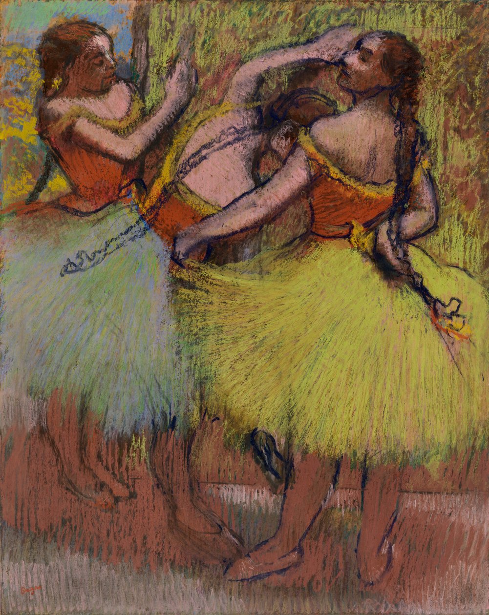 Drie dansers met gevlochten haar door Edgar Degas