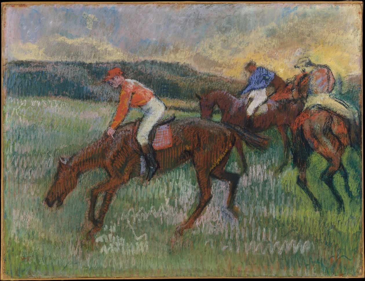 Drie jockeys door Edgar Degas
