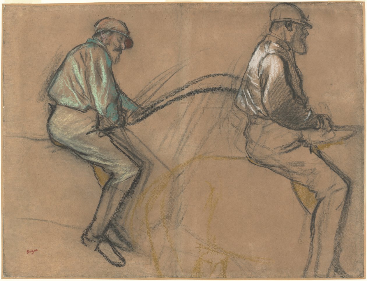 Twee Studies van een Jockey door Edgar Degas