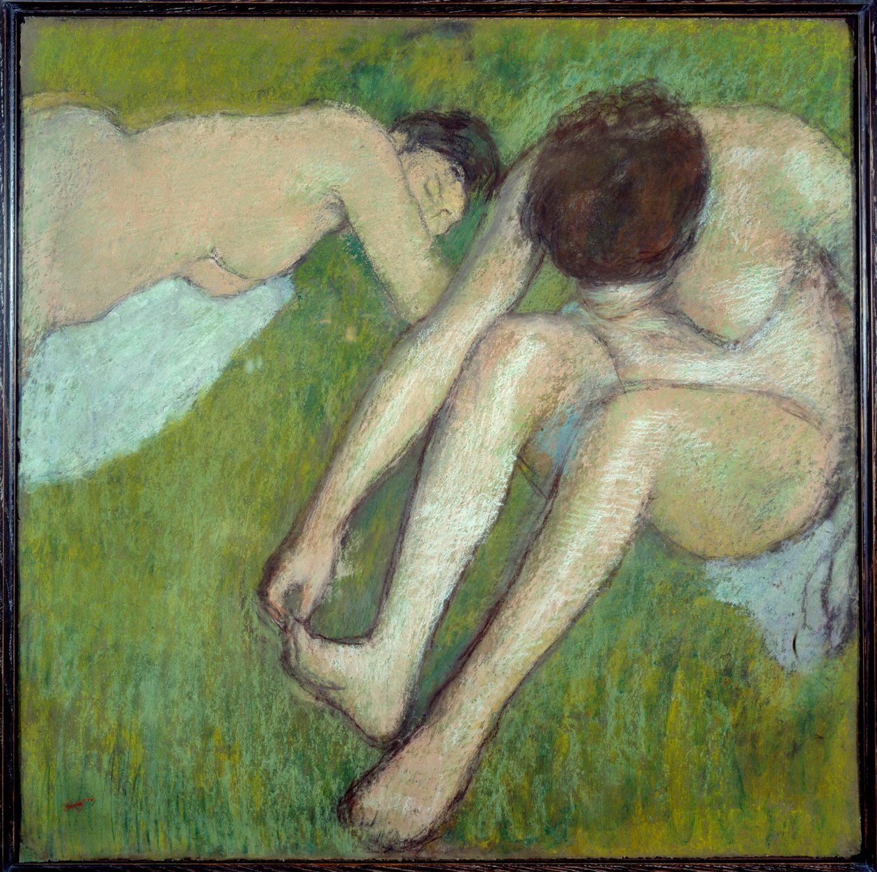 Twee baders op gras door Edgar Degas