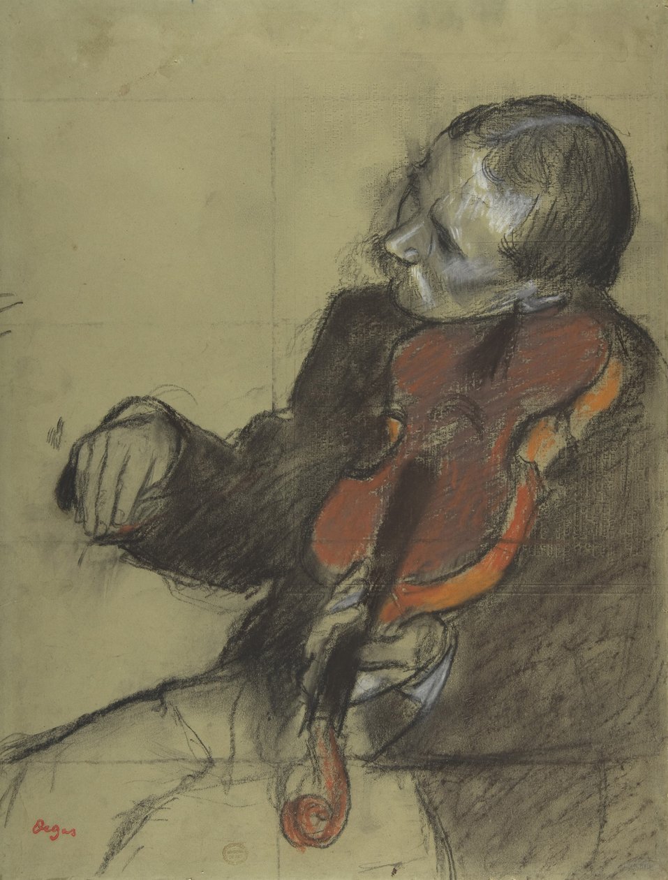 Violist, studie voor De dansles, 1878-79 door Edgar Degas