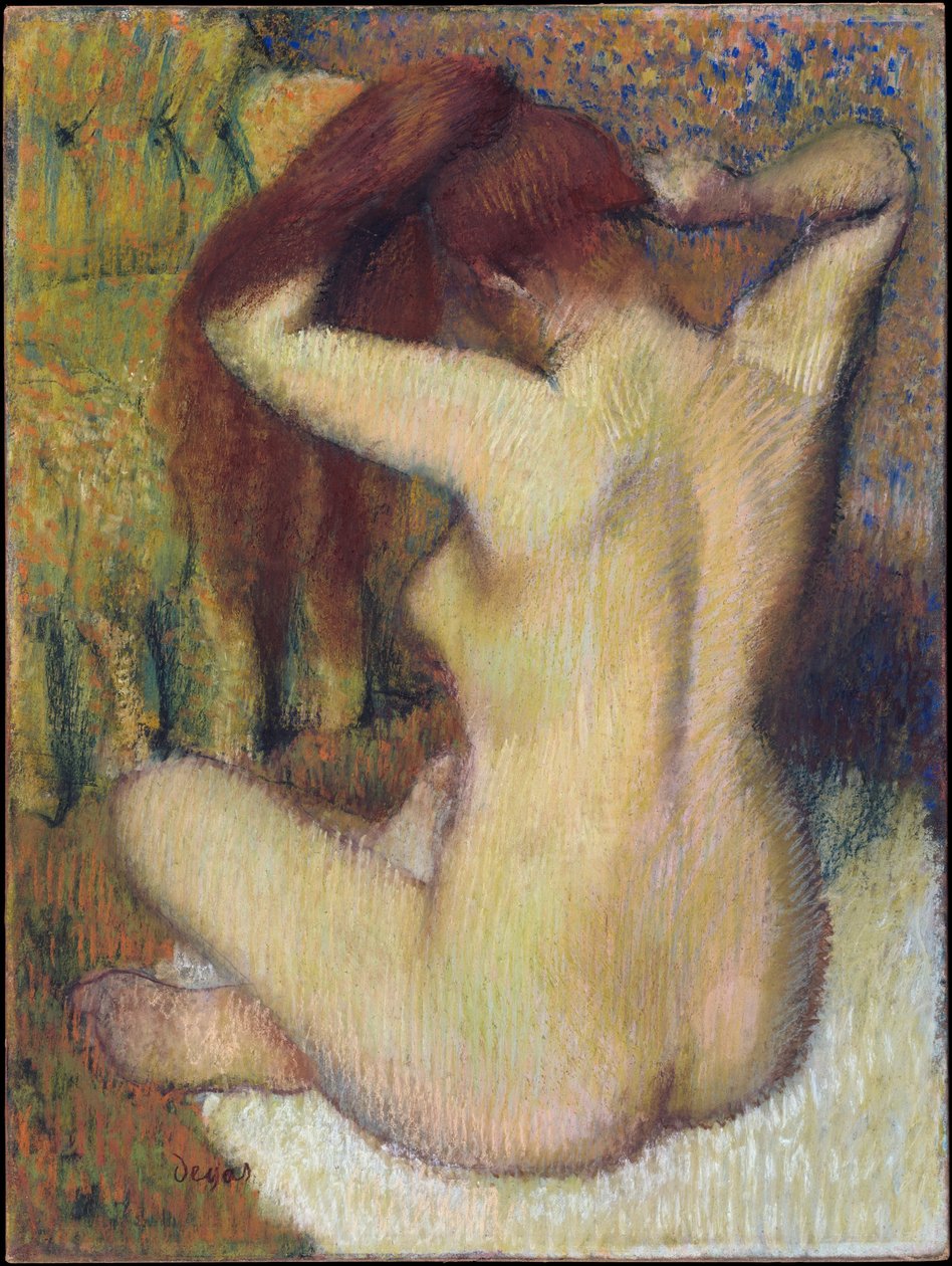 Vrouw die haar haar kamt door Edgar Degas