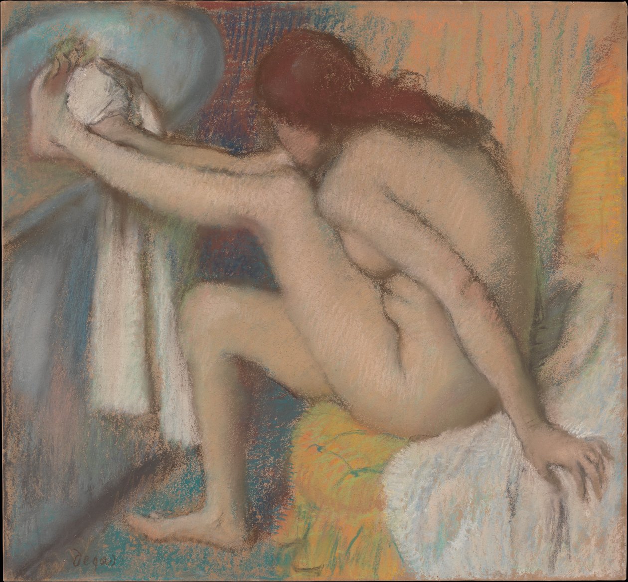 Vrouw die haar voet droogt door Edgar Degas
