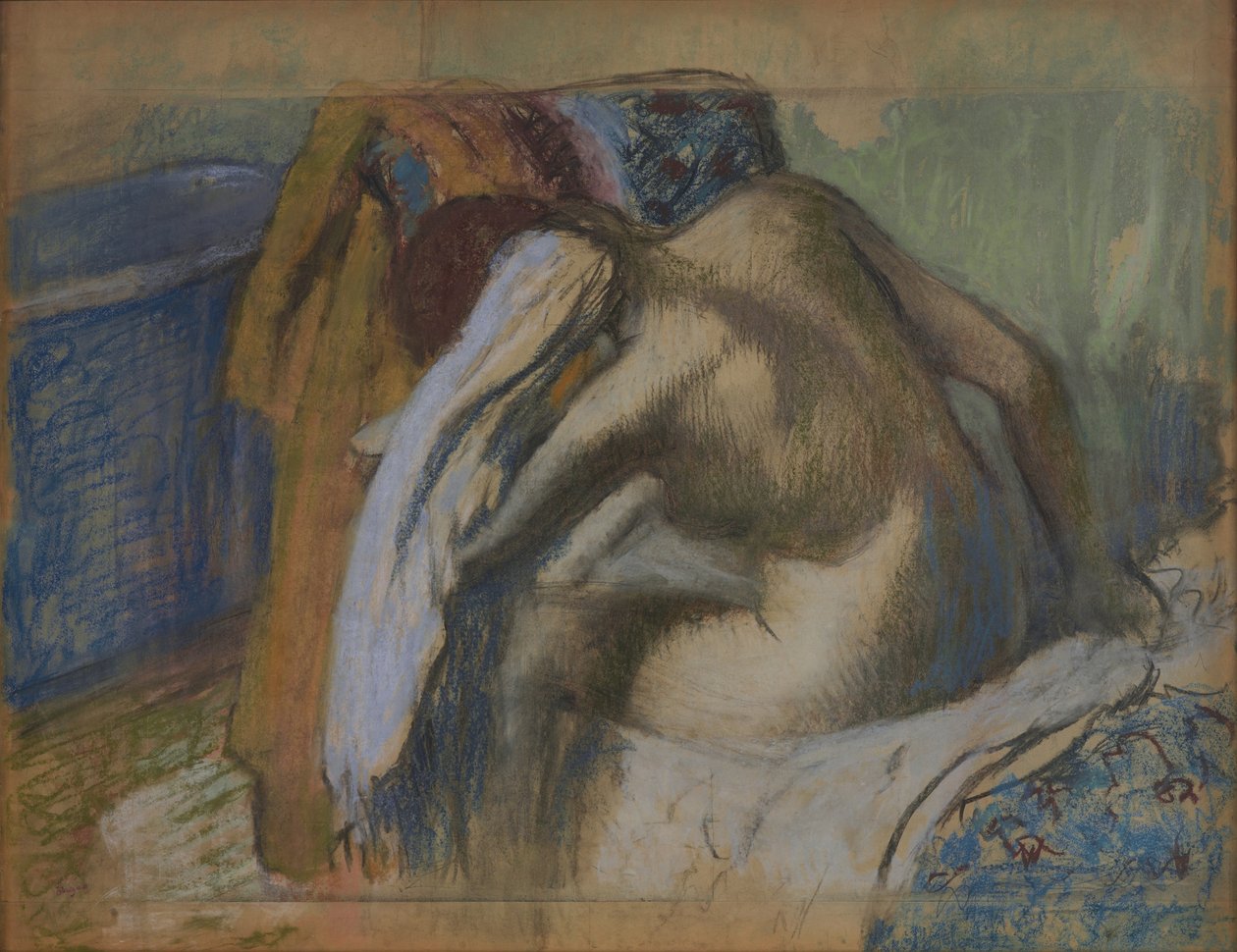 Vrouw die Haar Haar Afdroogt na het Bad door Edgar Degas