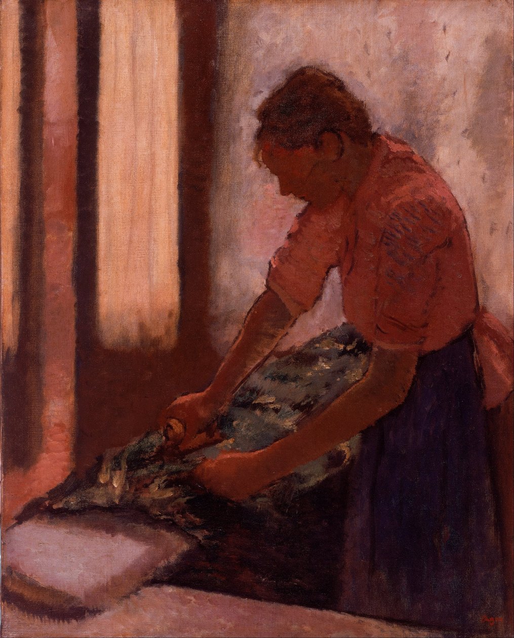 Vrouw die strijkt door Edgar Degas