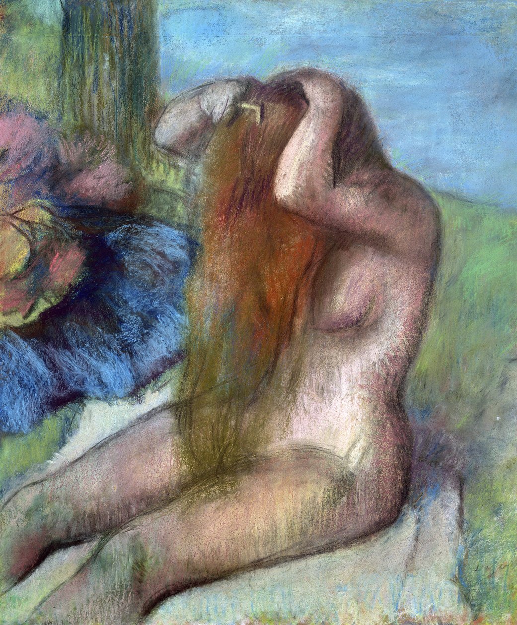 Vrouw die haar Haar doet, c.1895 (pastel) door Edgar Degas