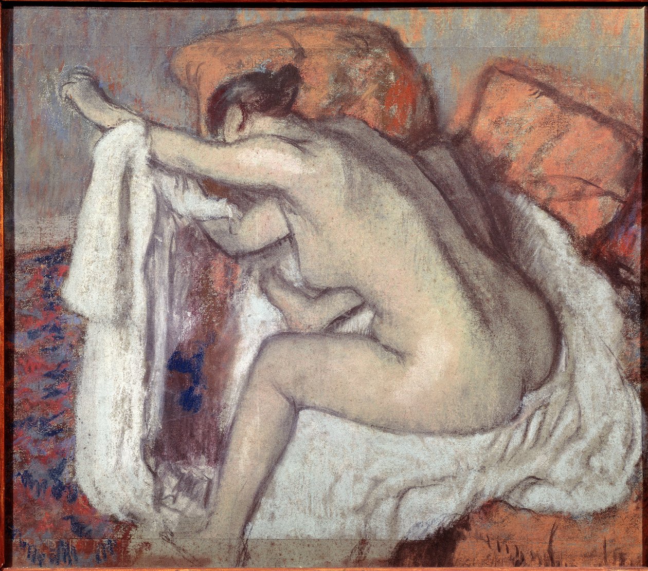 Vrouw die haar arm afveegt door Edgar Degas