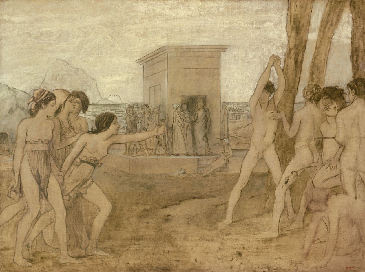 Jonge Spartaanse meisjes dagen jongens uit door Edgar Degas