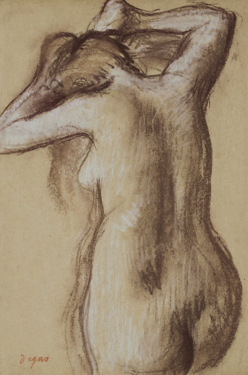 Jonge naakte vrouw die haar haar kamt, ca. 1889-90 door Edgar Degas