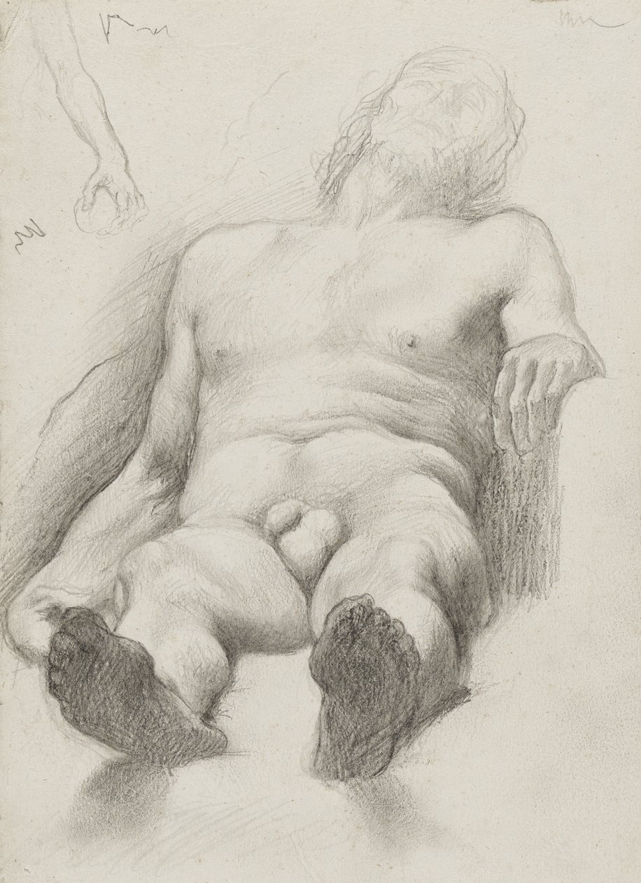 Étude - Liggende naakte man door Edgar Degas