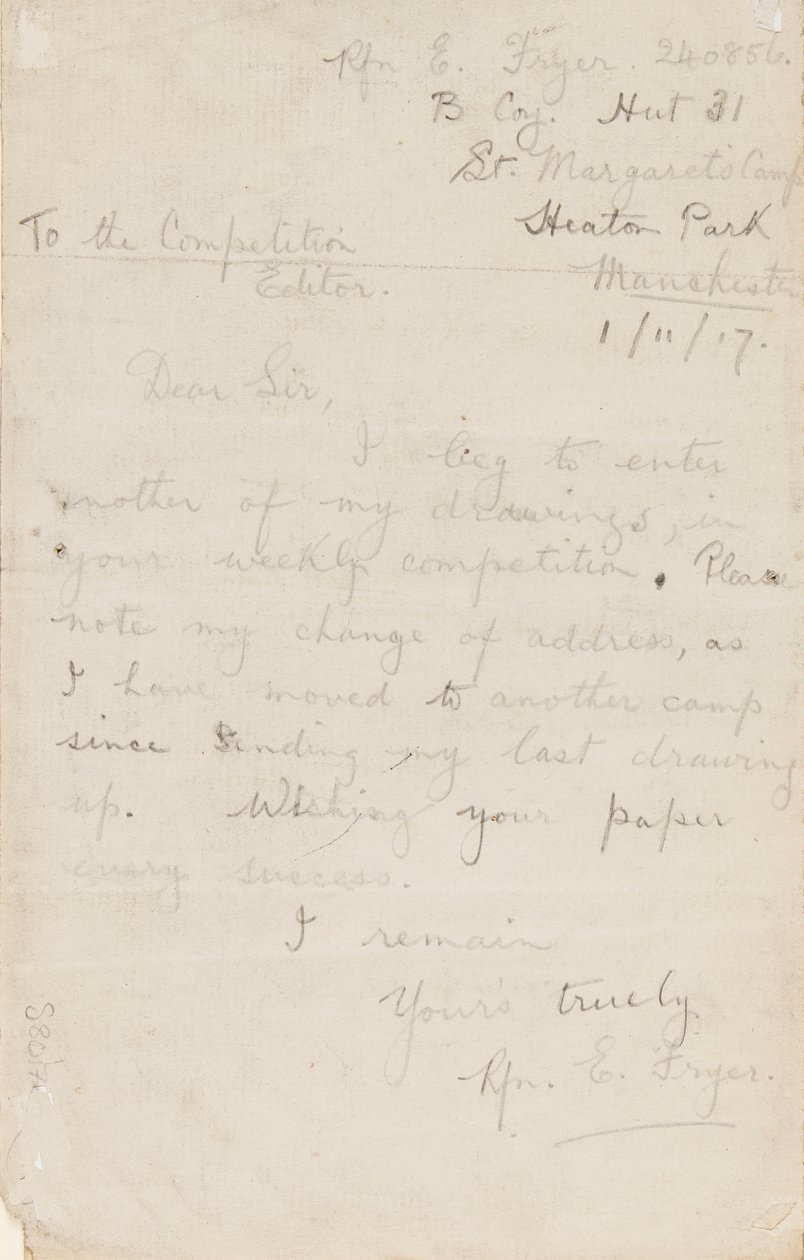Brief aan een krantwedstrijdredacteur, 1 november 1917 door Edgar Fryer