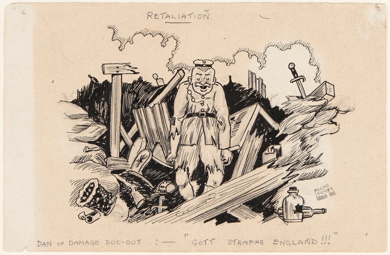 Vergelding, Dan van Damage Dug-Out: Gott Strafe England!!!, 1917 door Edgar Fryer