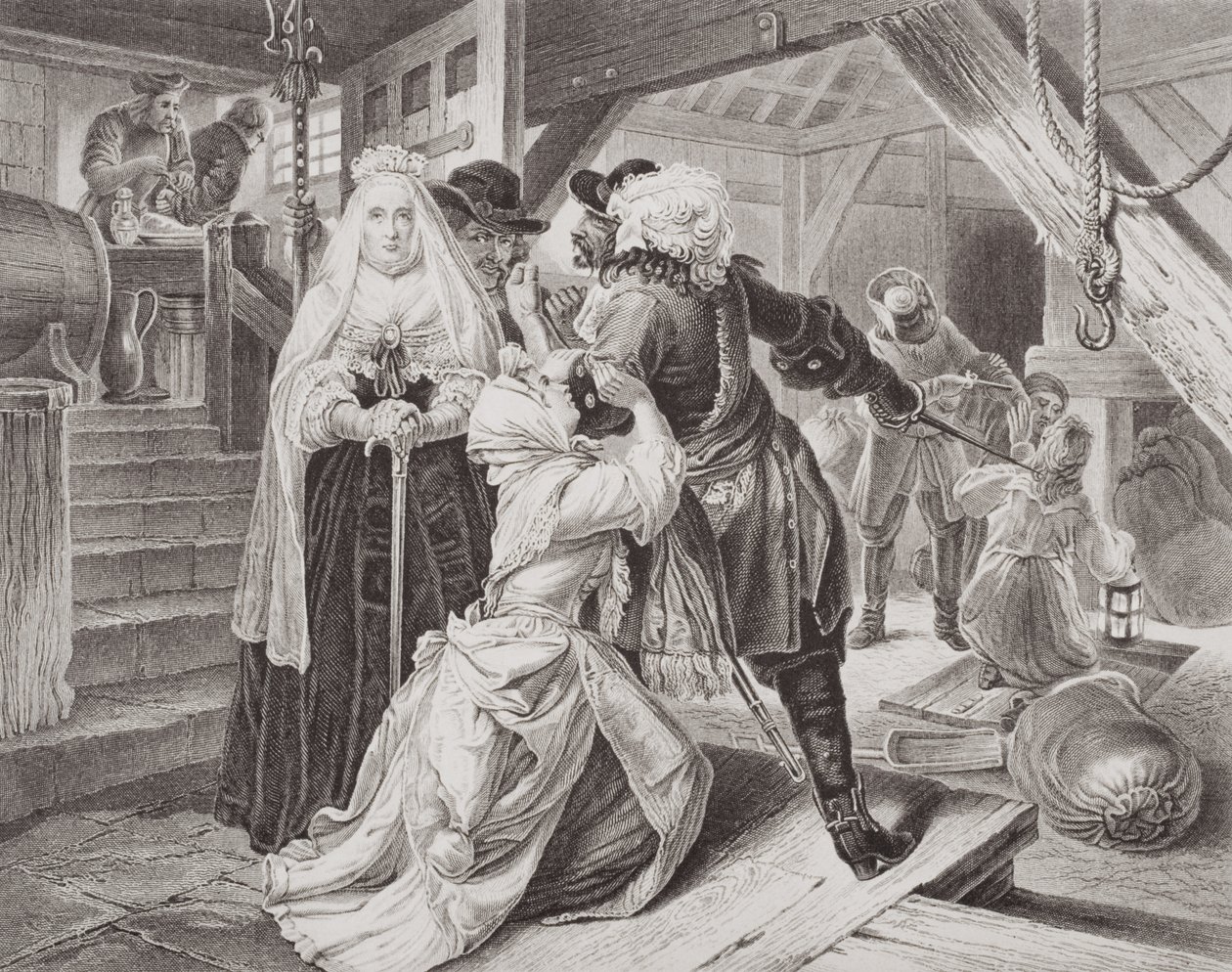 De arrestatie van Alice Lisle voor het onderbrengen van vluchtelingen van de Slag bij Sedgemoor in 1685, uit 