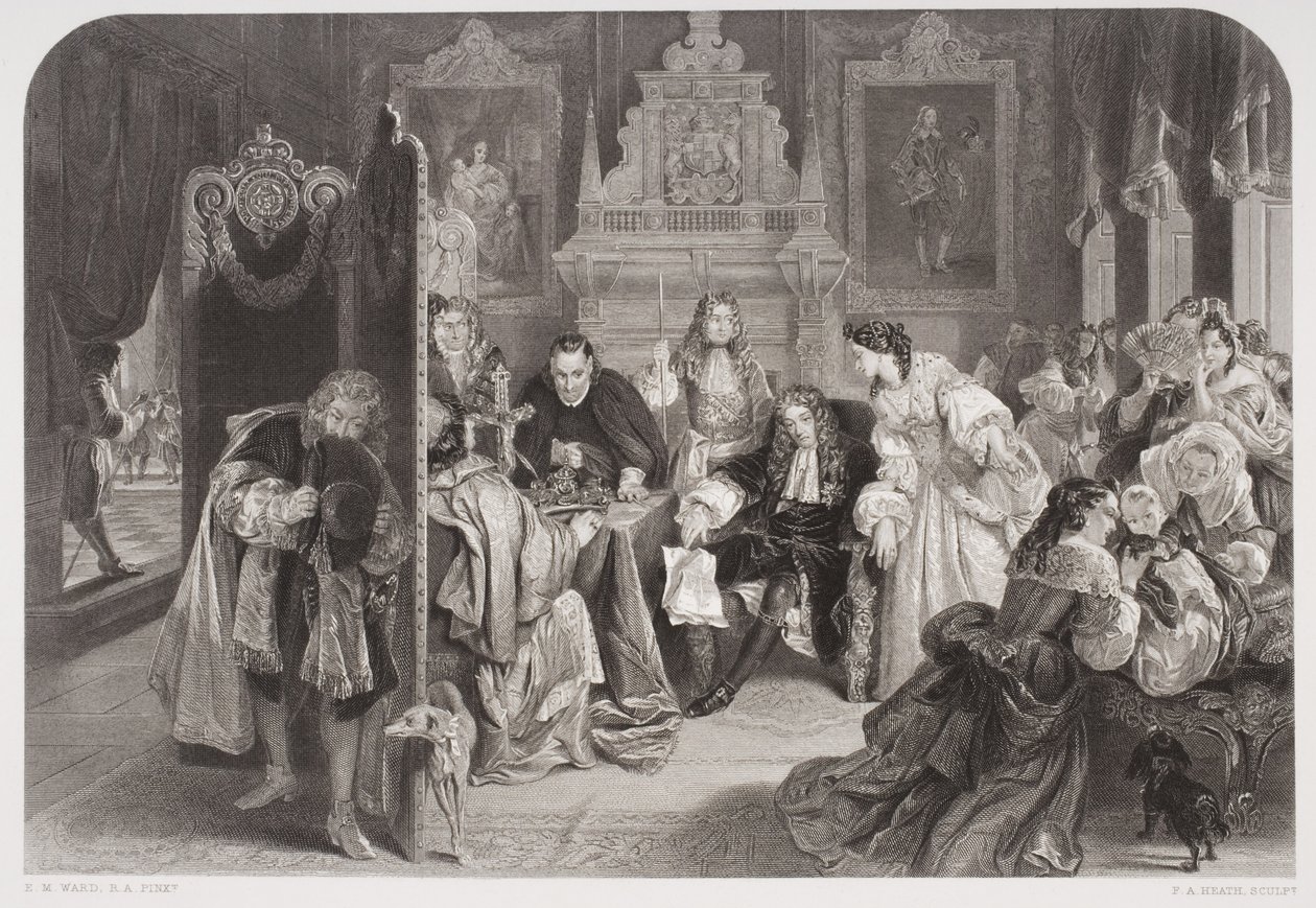 James II (1633-1701) ontvangt nieuws over de landing van de Prins van Oranje, gegraveerd door F.A. Heath door Edgar Melville Ward