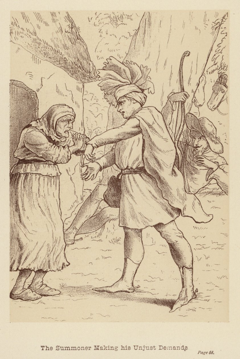 De dagvaarder die zijn onrechtvaardige eisen stelt (litho) door Edith Scannell
