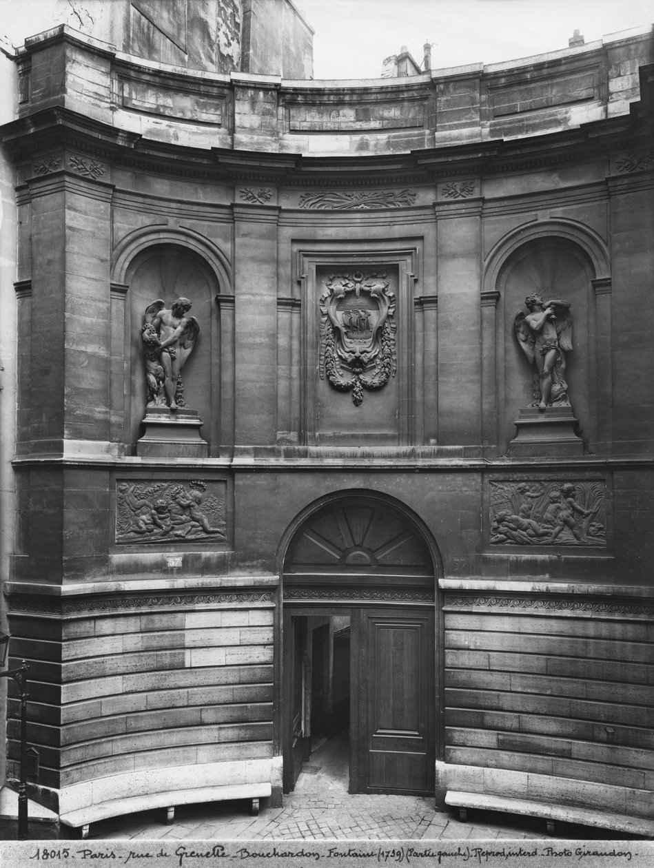 Uitzicht op de fontein van de vier seizoenen, linker deel, rue de Grenelle, 1739-46 (detail) door Edmé Bouchardon